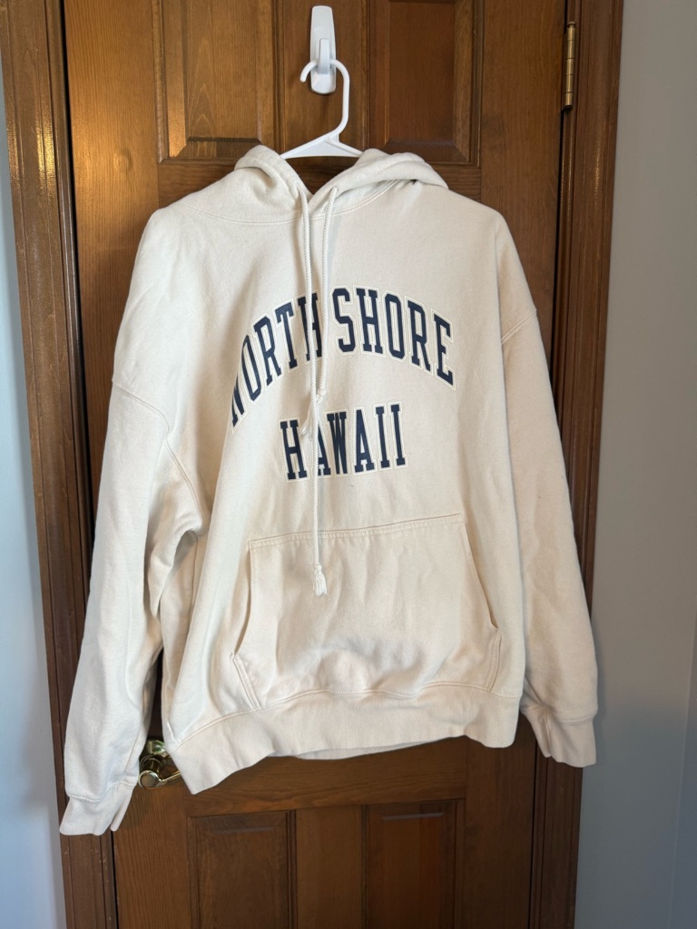 Brandy Melville Cream 'North Shore Hawaii' Hoodie with Navy Print